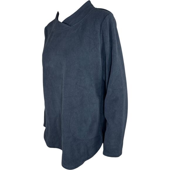 Denim & Co. Regular Fleece Crossover Neck Long Slv Tunic w/ Dolphin Hem Black S - Picture 5 of 13